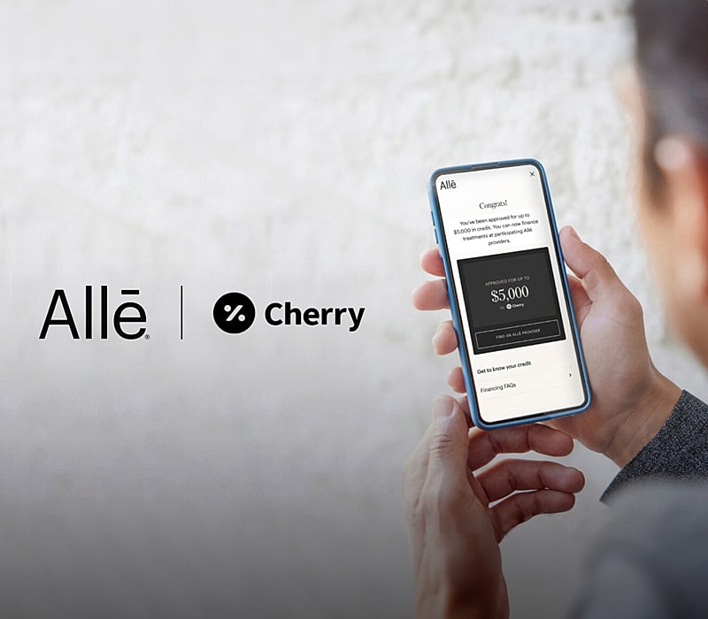 Person using Allē and Cherry financial app.