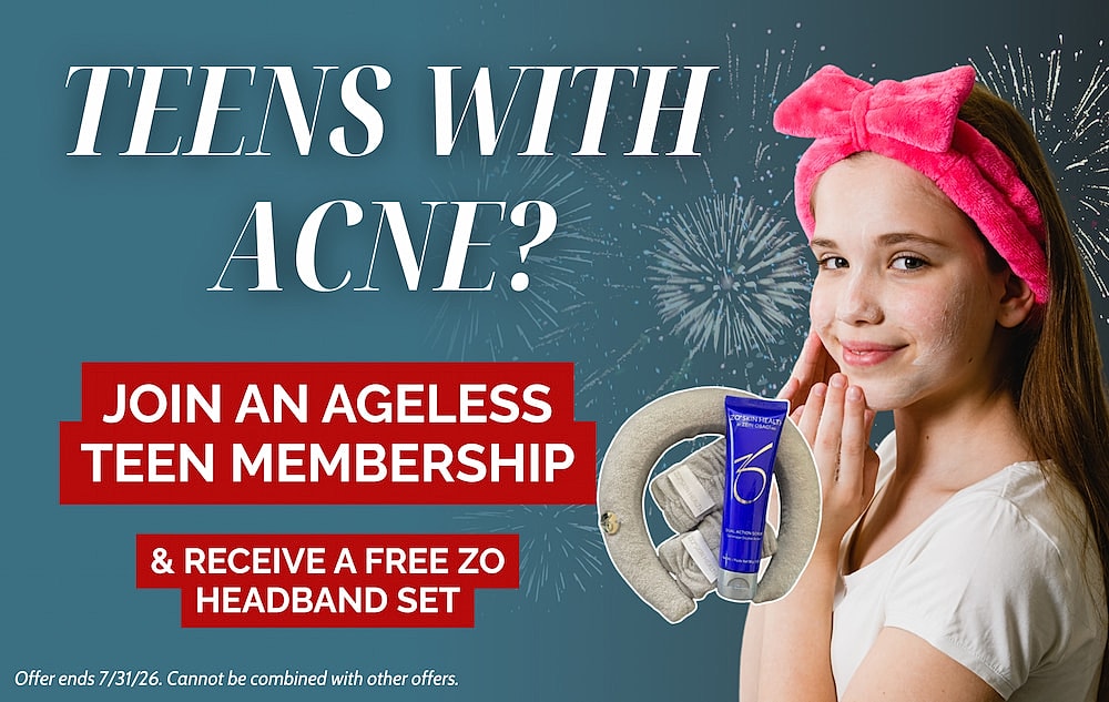 Teen skincare promotion with free gift offer.