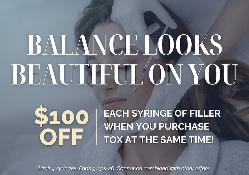 Promotion for filler and tox treatment discount.